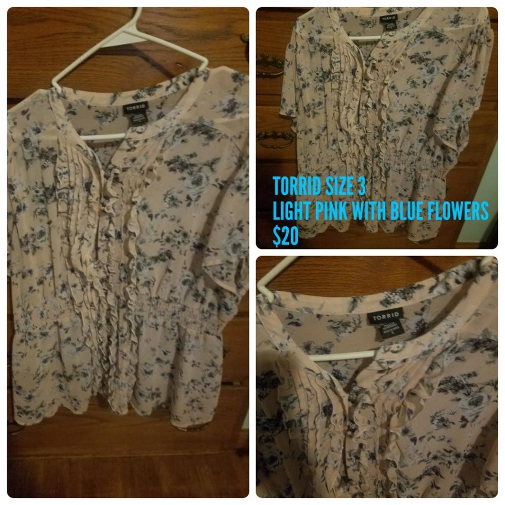 Torrid light pink with blue flowers blouse
